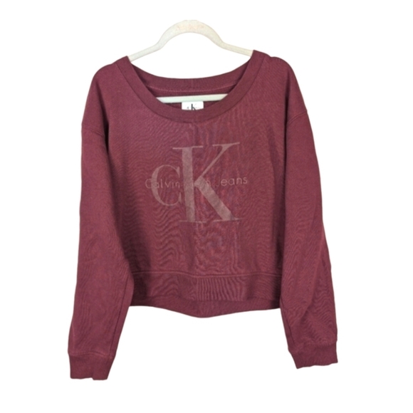 Calvin Klein ladies large crop crewneck sweatshirt plum - Picture 1 of 5